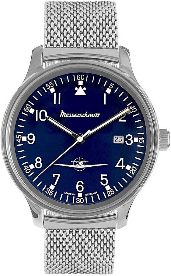 Armbandsur för herrar: silverfärgat mesharmband, blå urtavla, analog