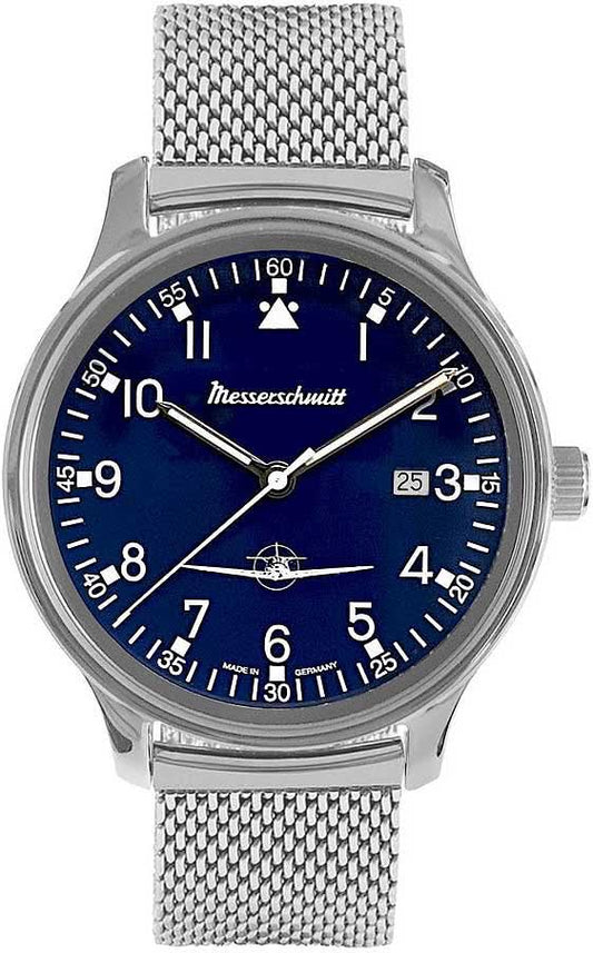 Armbandsur för herrar: silverfärgat mesharmband, blå urtavla, analog
