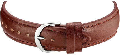 Brunt läderarmband för herrklocka med spänne och nitar.