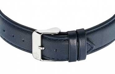 Herrklocka med blått läderarmband och silverfärgat stiftspänne
