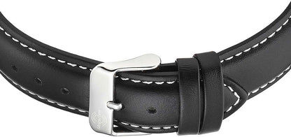 Svart läderarmband med silverfärgat spänne och dekorativ söm