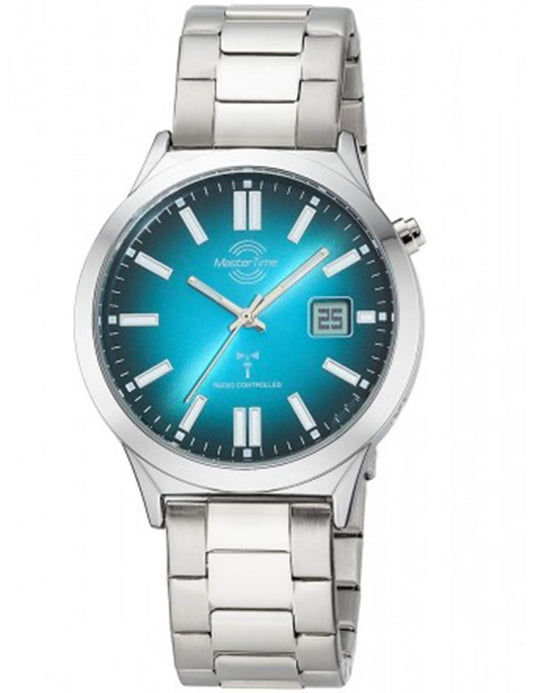 Master Time Super Power Colorline MTGA-10909-81M Herren Armbanduhr Türkis • Funkuhr mit Ewigem Kalender • Leuchtzeiger