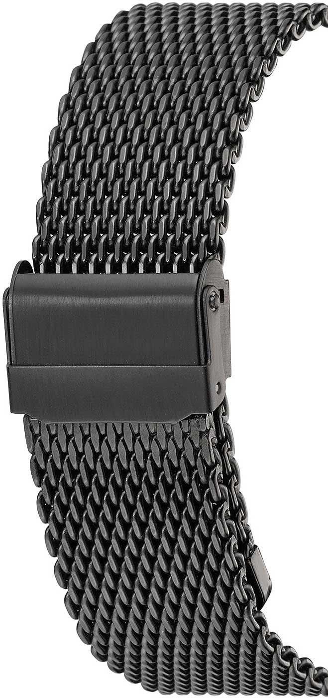Armbandsur för herrar, smalt lås på svart mesharmband
