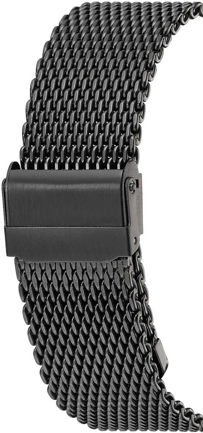 Armbandsur för herrar, smalt lås på svart mesharmband