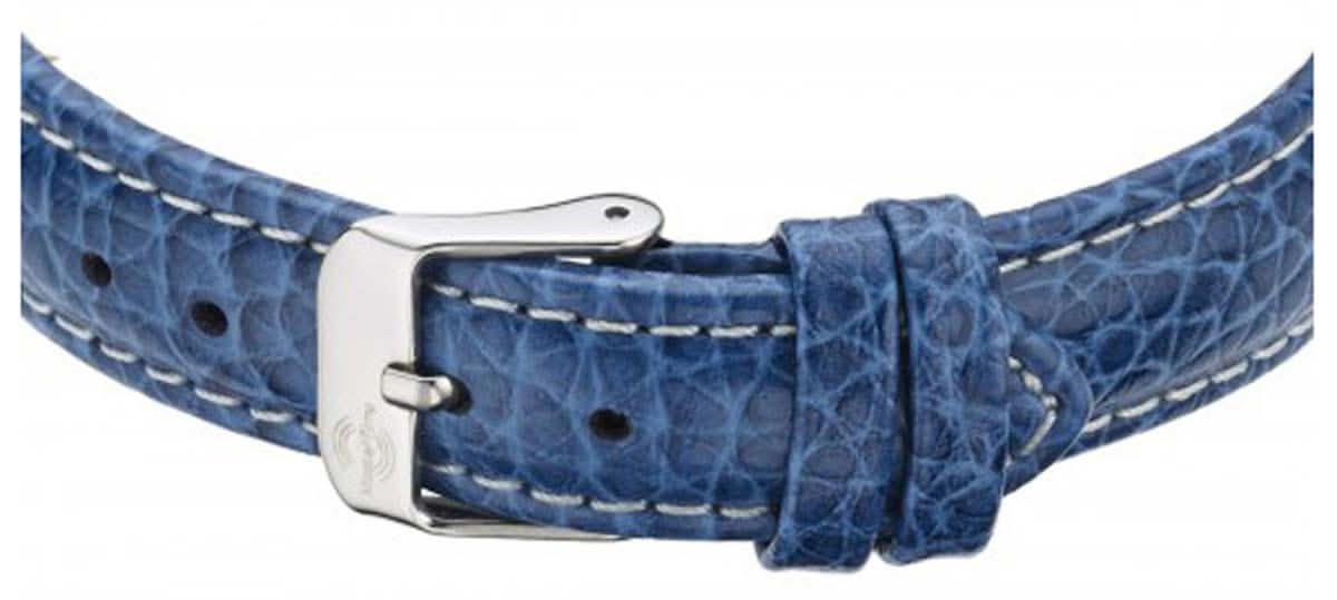 "Damenuhr-armband med blått läderband och silverfärgat spänne"