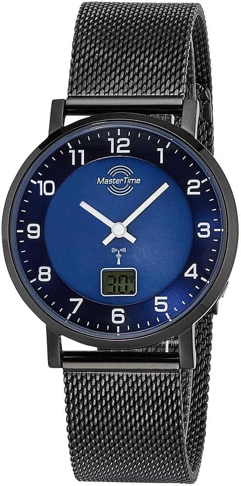 Master Time Damklocka med meshband, blå urtavla, analog visning och datum
