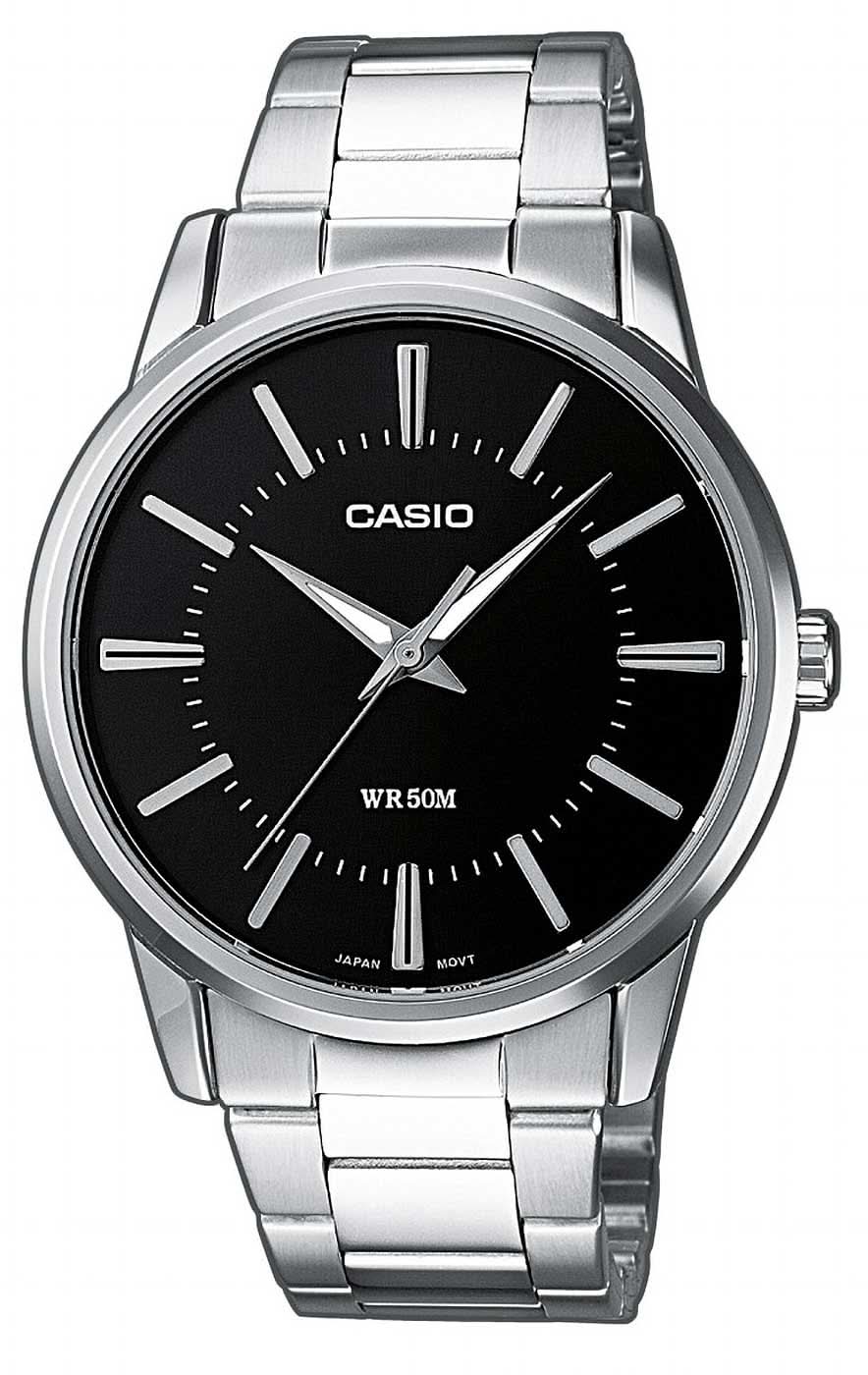 Casio herrarmbandsur med rostfritt stålarmband, svart urtavla och analog display