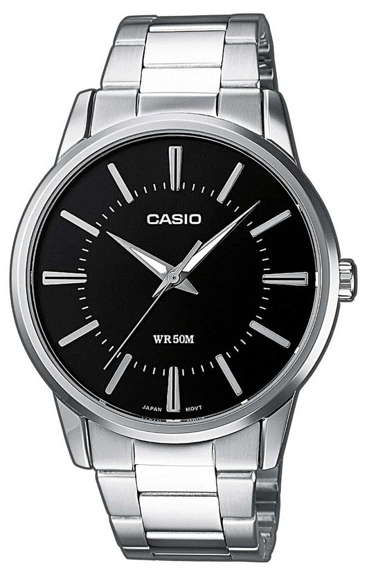 Casio herrarmbandsur med rostfritt stålarmband, svart urtavla och analog display