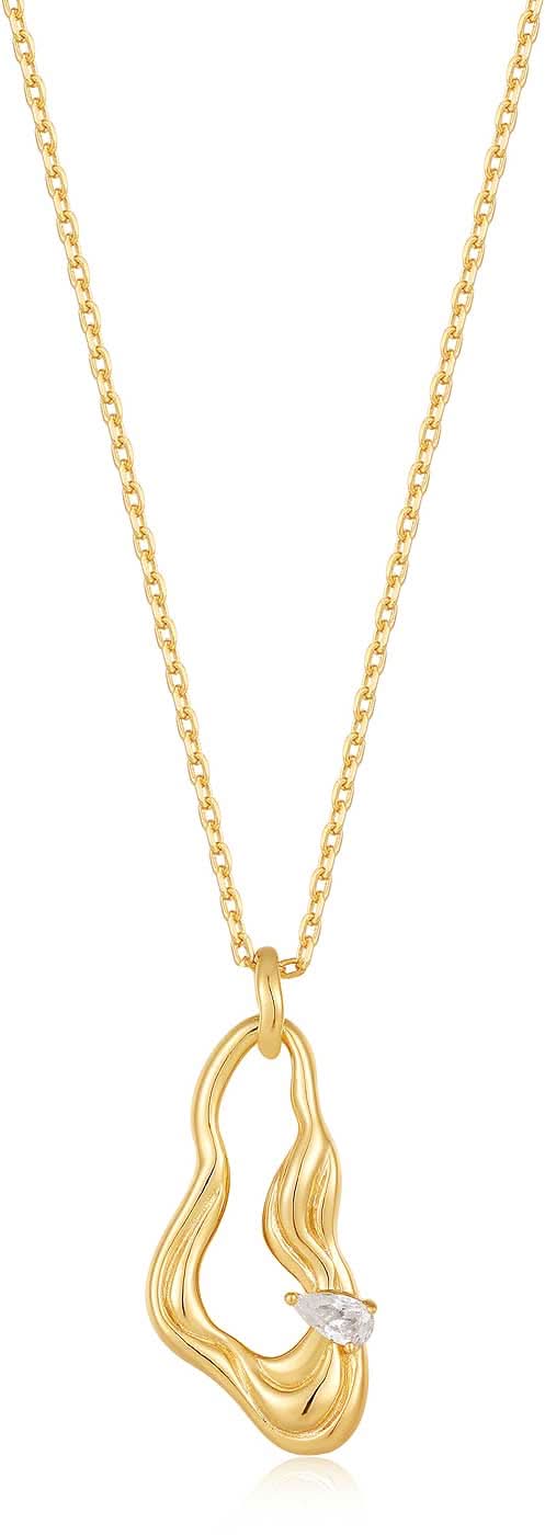 Guldpläterat halsband med vriden vågdroppe och liten strass