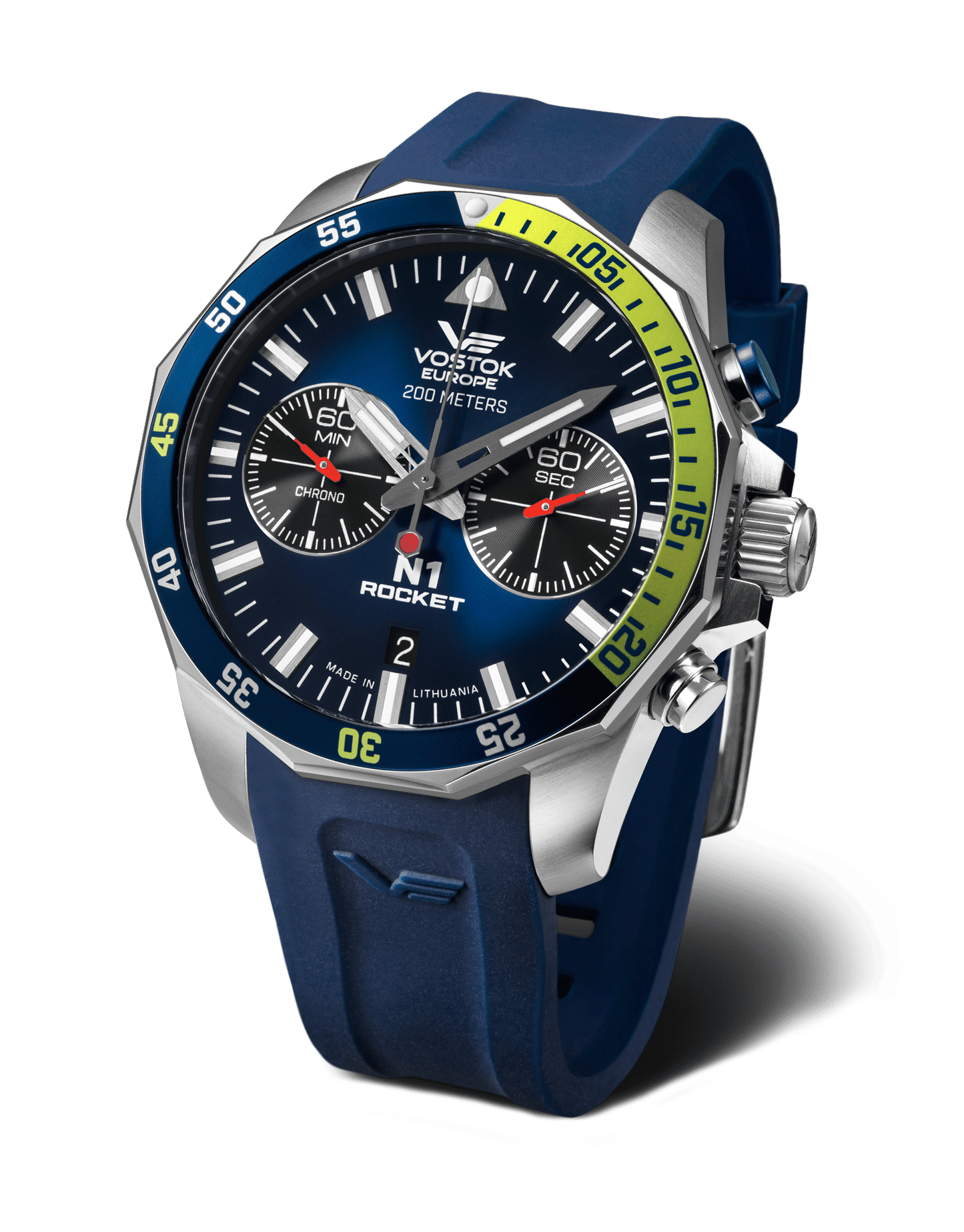 Vostok Europe herrklocka Rocket N1 med blå urtavla och blått silikonarmband