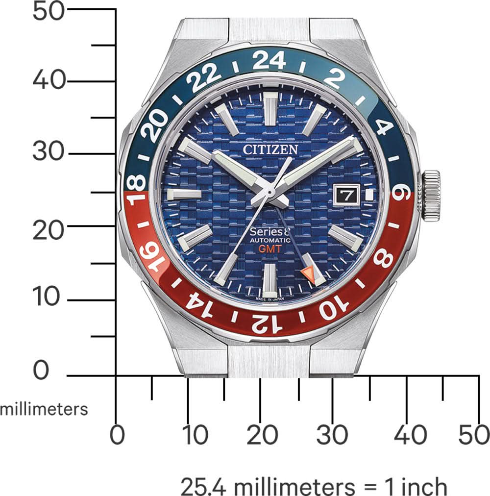 Armbandsur för herrar med blå urtavla, röd/blå GMT-markering på boettringen, storleksmått