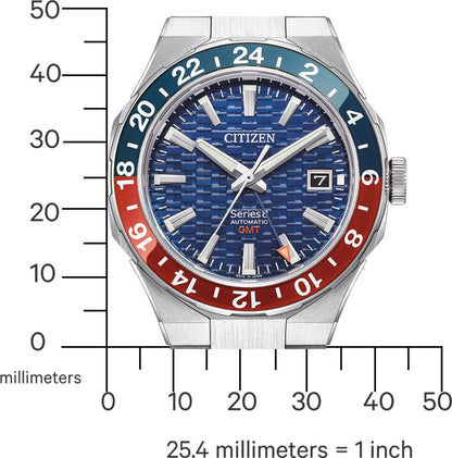 Armbandsur för herrar med blå urtavla, röd/blå GMT-markering på boettringen, storleksmått