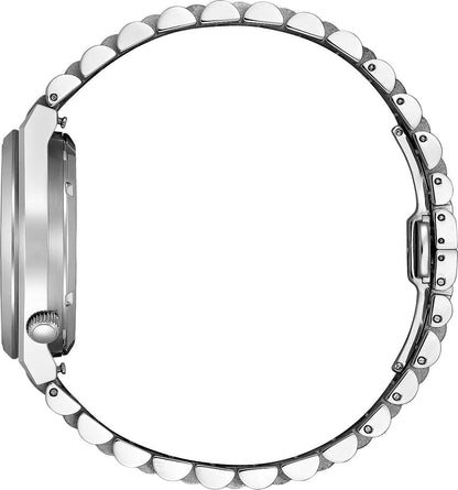 Herrklocka, sida med krona och silverfärgat armband i rostfritt stål
