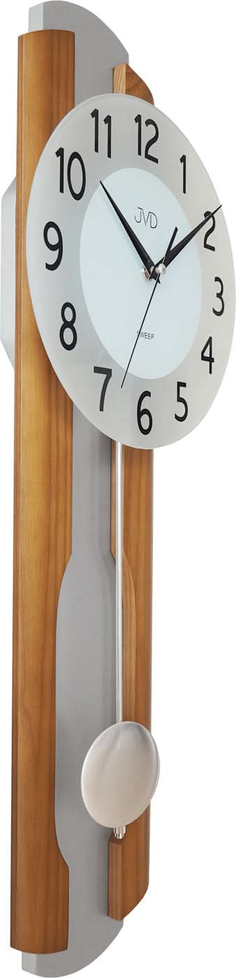 Holz väggklocka med rund urtavla, träboett och pendel