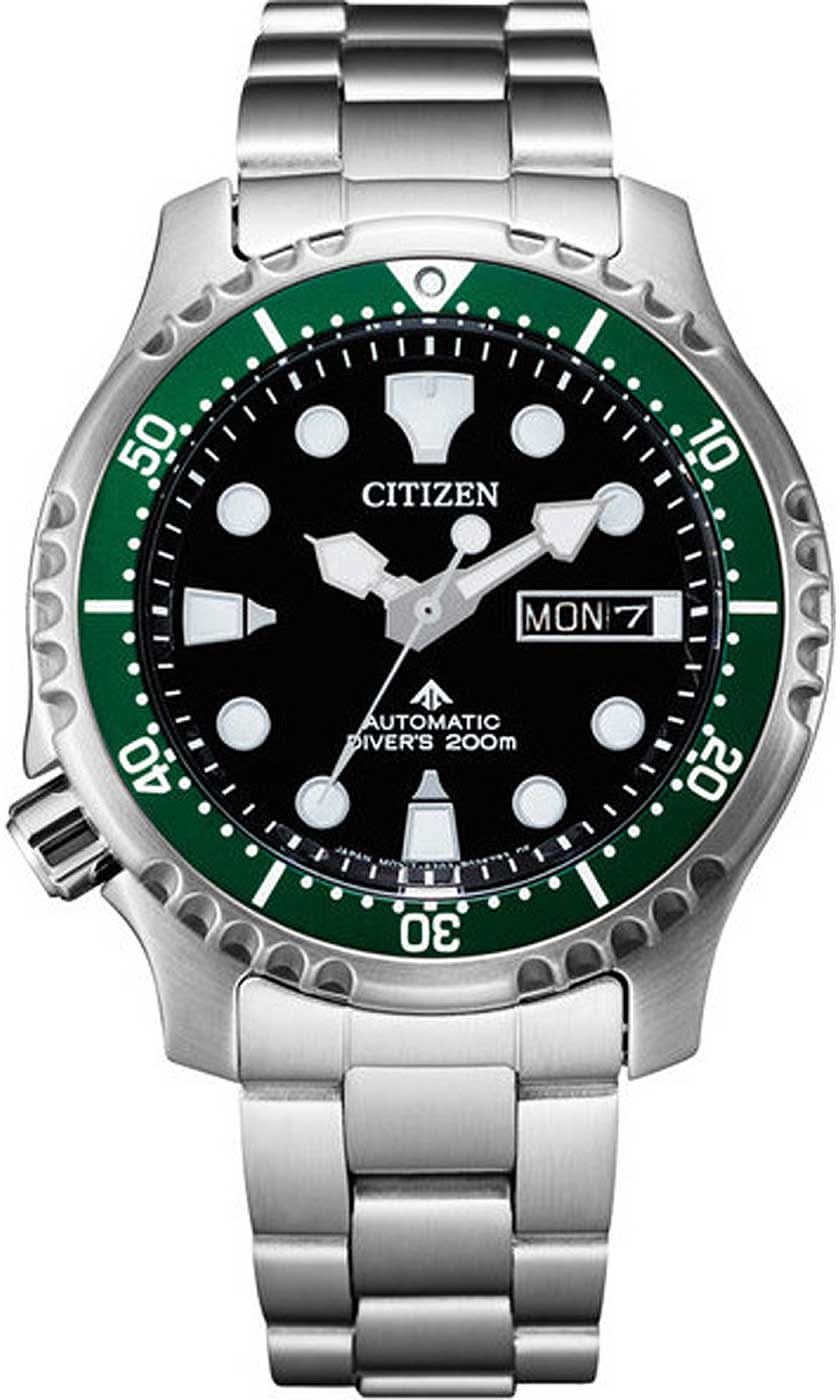 Citizen Promaster herrklocka: grön infattning, svart urtavla, metallarmband