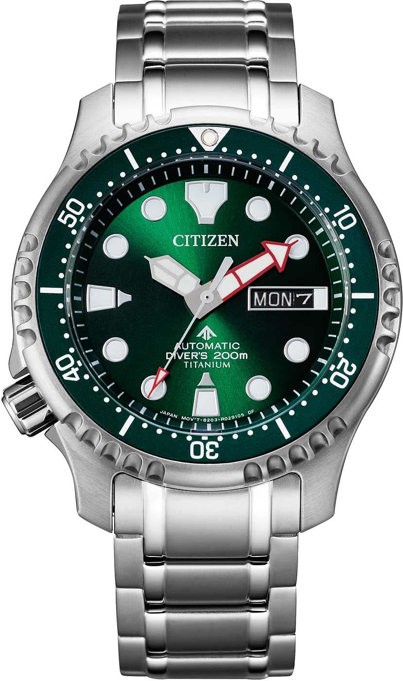 Citizen Promaster herrklocka med grön urtavla, metallarmband och datum