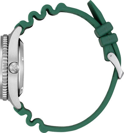 Herrarmbandsur, sidovy, med boett i stål och grönt silikonarmband