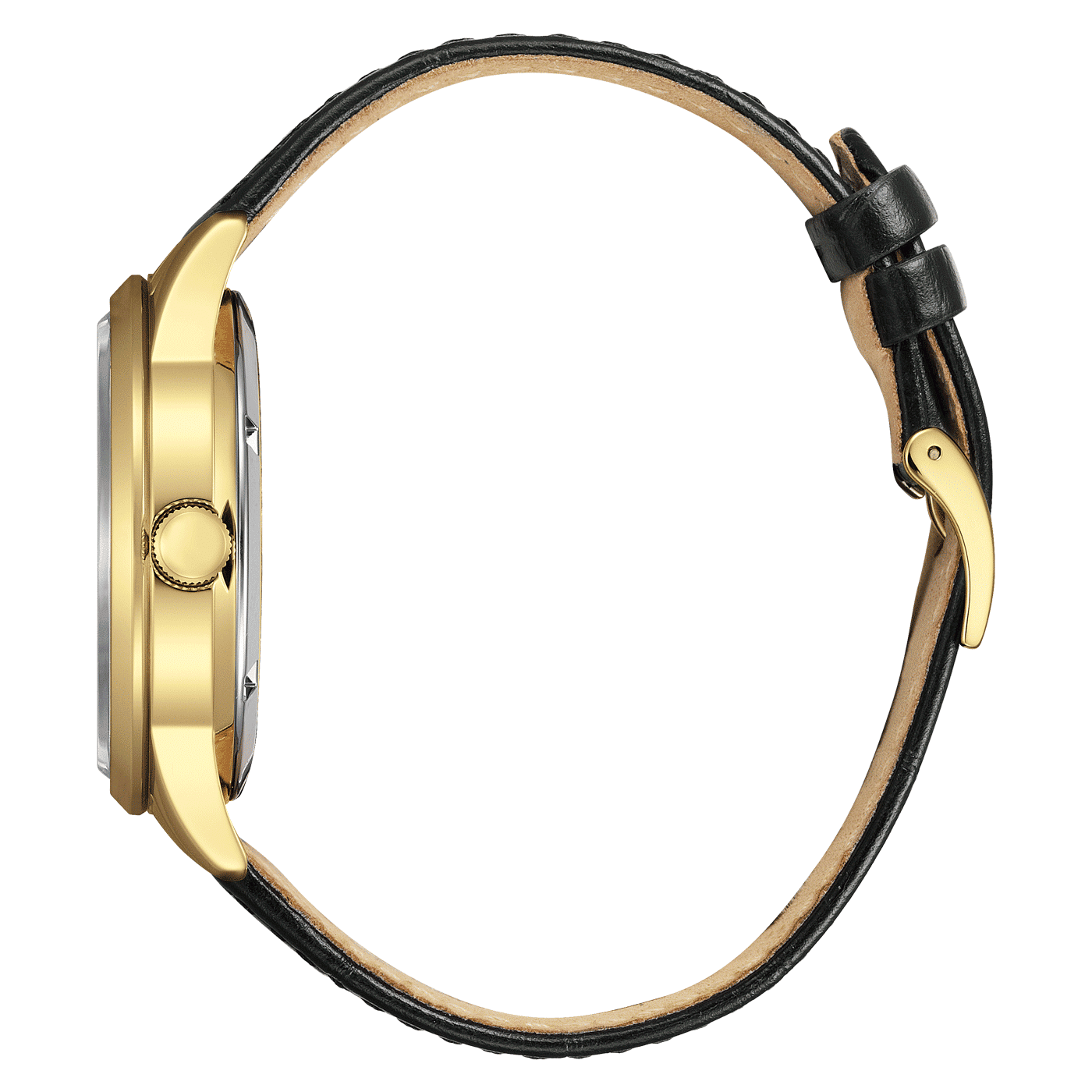 Citizen herrklocka sidovy med guldfärgad boettkant och svart läderarmband