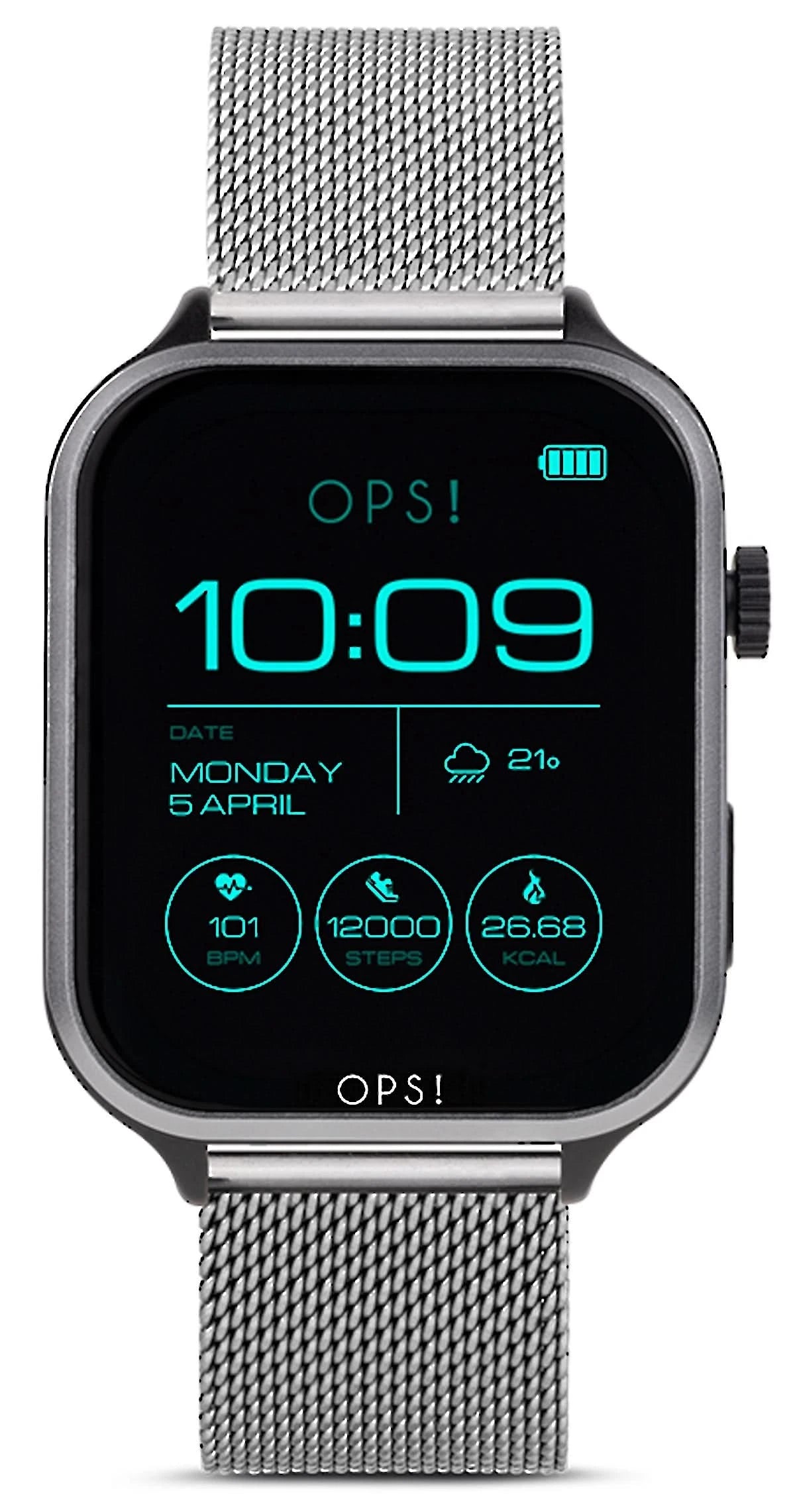 Unisex smartklocka med AMOLED-skärm och metallnätarmband, tid 10:09.