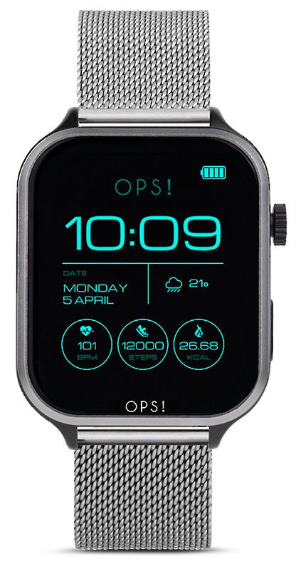 Unisex smartklocka med AMOLED-skärm och metallnätarmband, tid 10:09.