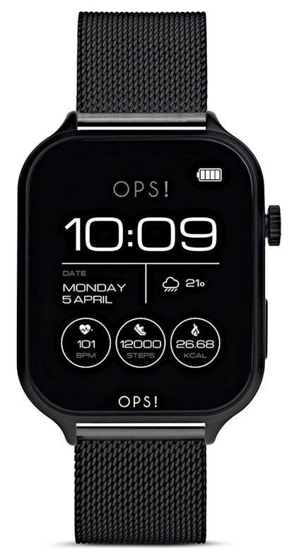 Unisex smartklocka med svart AMOLED-skärm och mörkgrått mesharmband