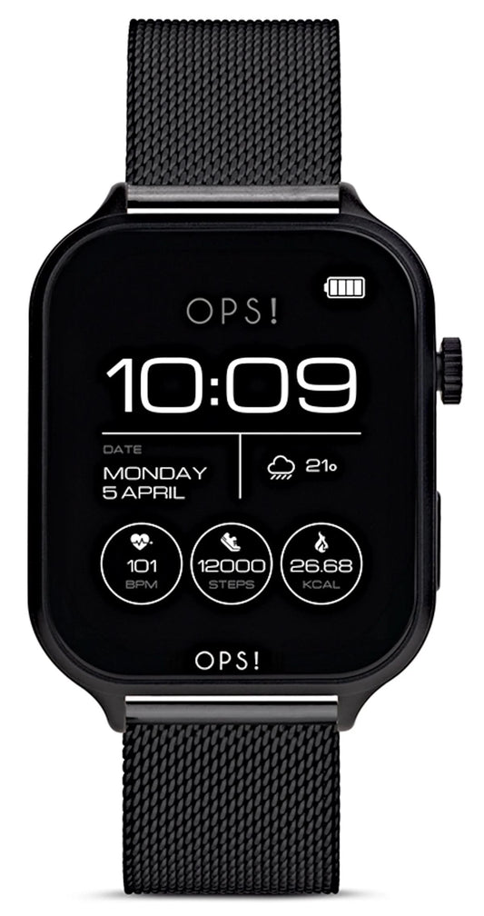 Unisex smartklocka med svart AMOLED-skärm och mörkgrått mesharmband