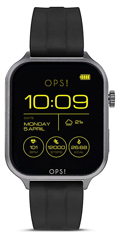 Unisex smartklocka med svart silikonarmband och svart urtavla, tid 10:09.