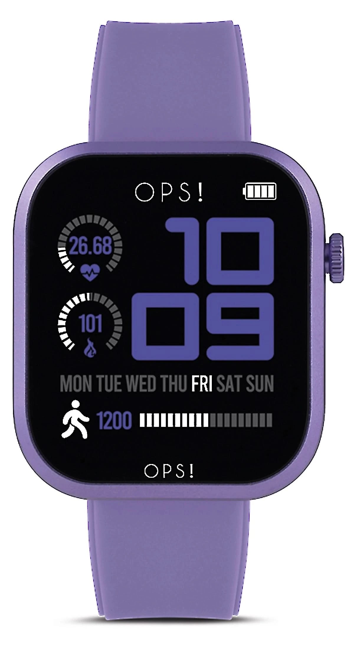 Unisex smartwatch med lila silikonarmband och rund skärm, 10:09