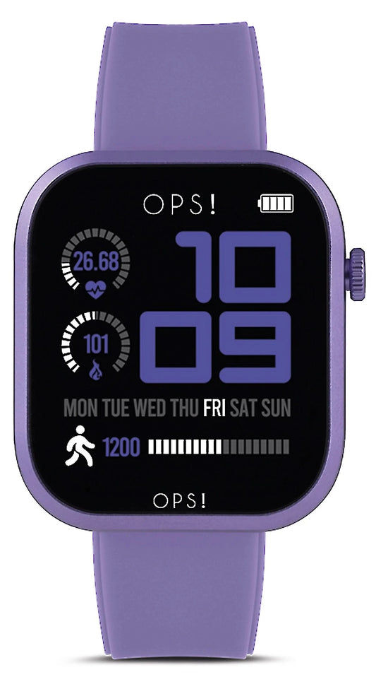 Unisex smartwatch med lila silikonarmband och rund skärm, 10:09