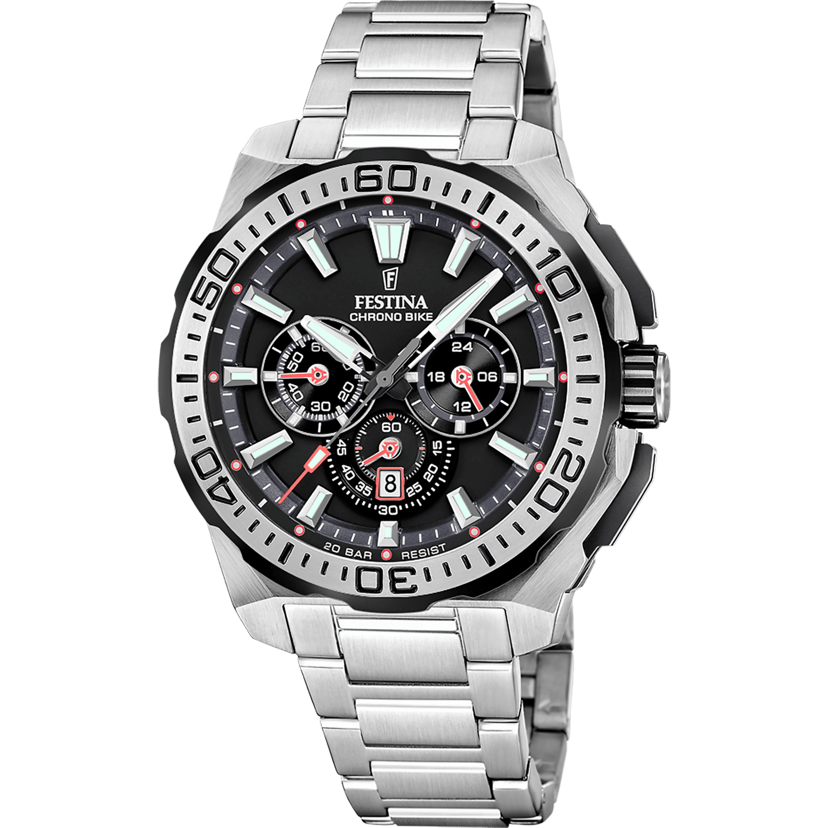 Festina Chrono-Bike herrklocka med silverfärgat metallarmband och svart urtavla