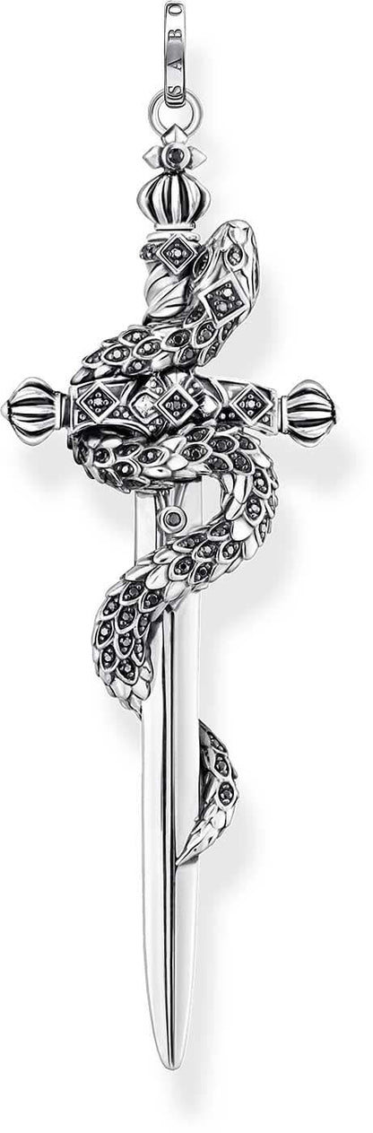Svärdhänge i sterlingsilver med orm och ornament, fäst vid ring