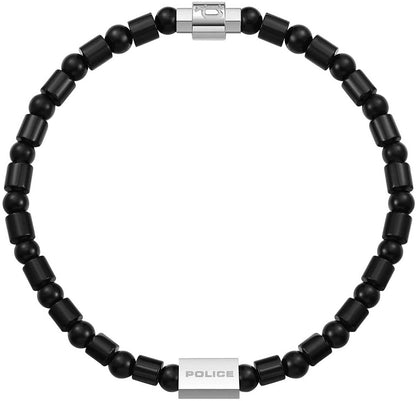 Armband med resår, svarta pärlor och POLICE-metallspänne