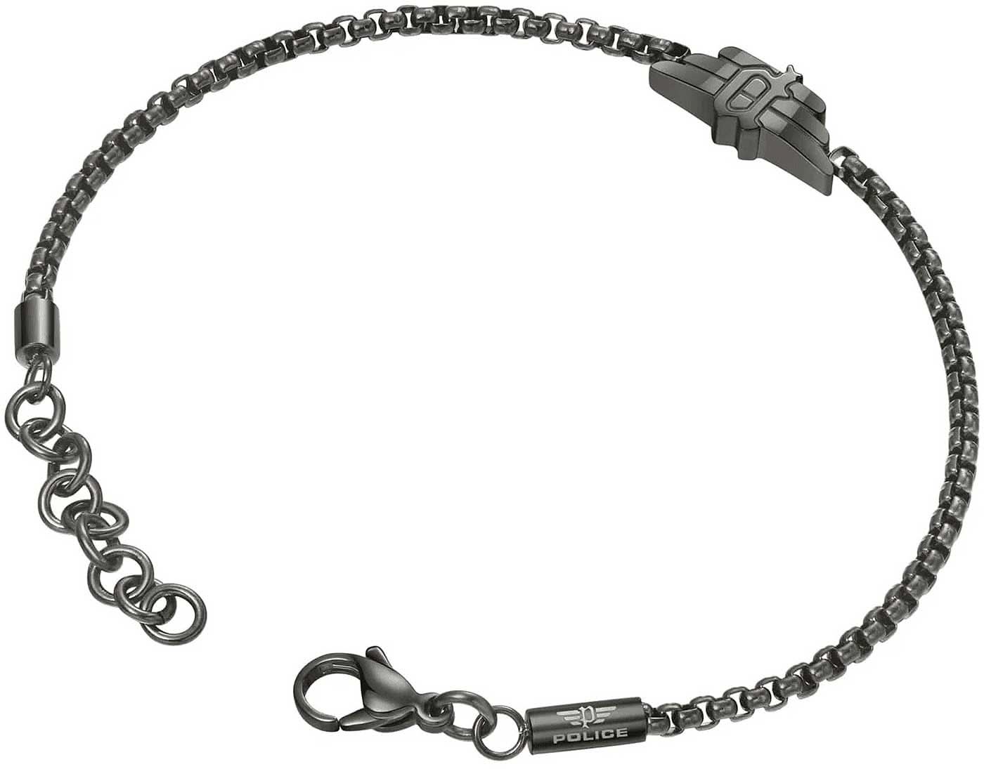 Grått armband med ankarlänkar, logotypberlock och låsplatta, ändöglor