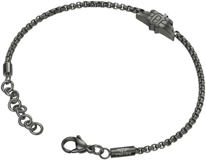 Grått armband med ankarlänkar, logotypberlock och låsplatta, ändöglor