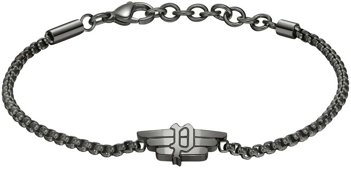 Grått armband i länkkedja med berlock och ändringar, logotypbricka