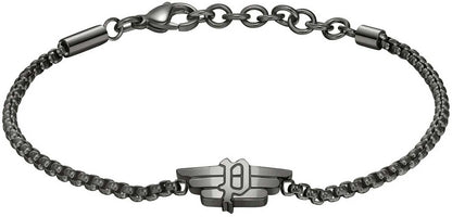 Grått armband i länkkedja med berlock och ändringar, logotypbricka