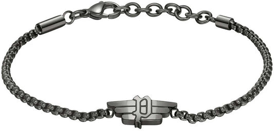 Grått armband i länkkedja med berlock och ändringar, logotypbricka