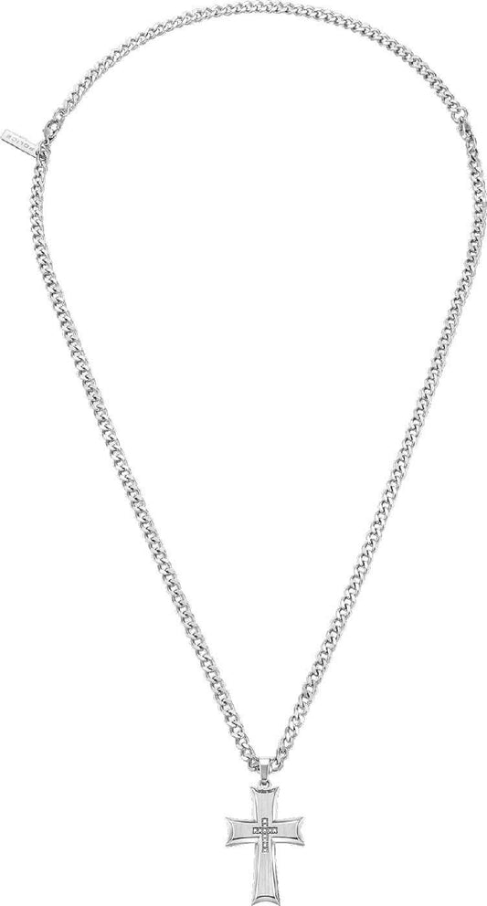 "Halsband i silverfärg med korshänge, fin länkkedja och slät korsplatta"
