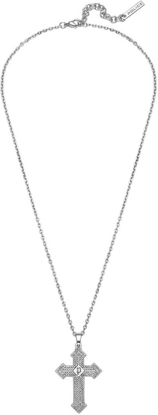 Halsband med korshänge och pansarkedja, silverfärgad