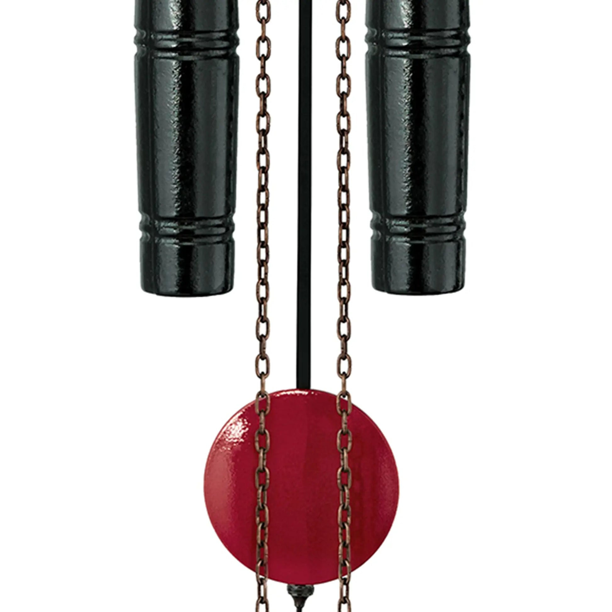 "Halsband med röd kula och två svarta cylinderhänge"