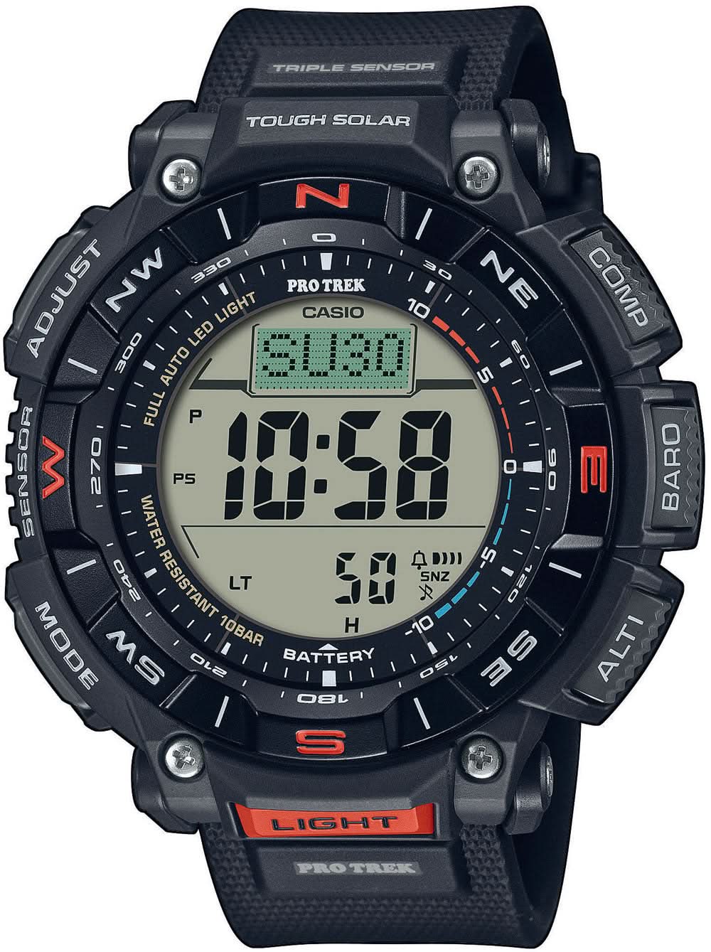 Herrklocka med Tough Solar digital display, svart boett och svart textilarmband