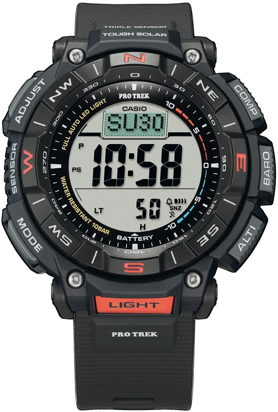 Herrklocka med digital display 10:50, svart boett och svart silikonarmband