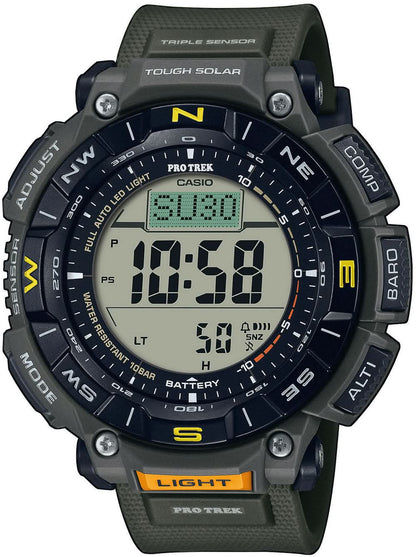 Herrklocka med Tough Solar digital display, mörkgrönt armband, svart boett.
