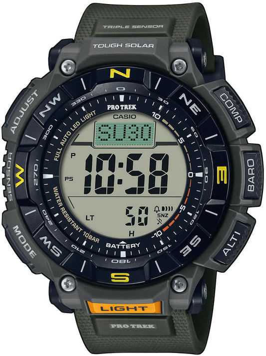 Herrklocka med Tough Solar digital display, mörkgrönt armband, svart boett.