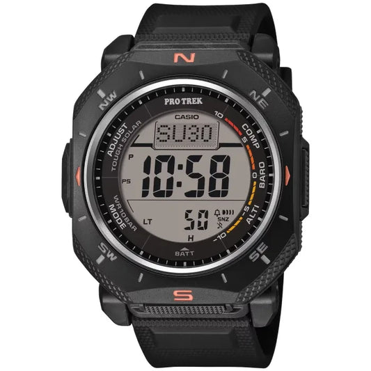 Casio Pro Trek Herrenarmbanduhr schwarz mit digitalem Display und Leuchtziffern
