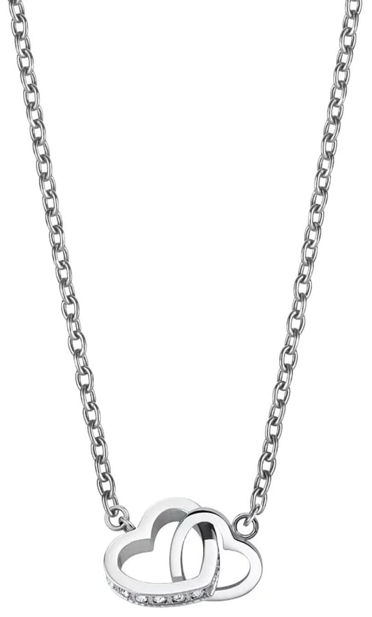 Bering halsband med hjärthänge, silverfärgat, med glittrande stenar