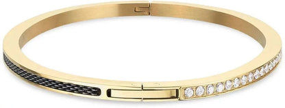 Armband i rostfritt stål i guldfärg med svart insatsrand och spänne
