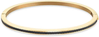 Armband i rostfritt stål i guldfärg med svart räfflat band