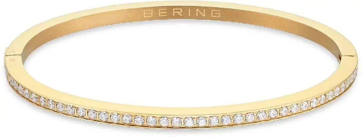 Guldpläterat armband i rostfritt stål med stenar och Bering-logotyp