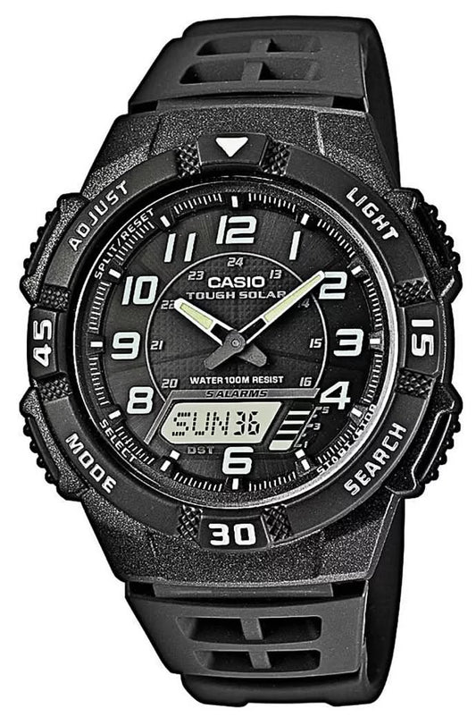 Svart herrarmbandsur med stor urtavla, hybridvisning och armband i plast, CASIO